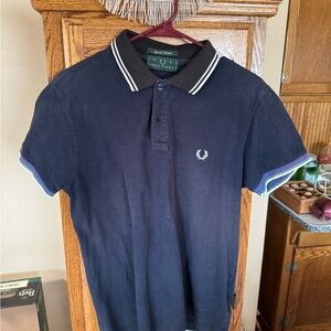 Fred Perry Dark Blue Polo Shirt with White Trim